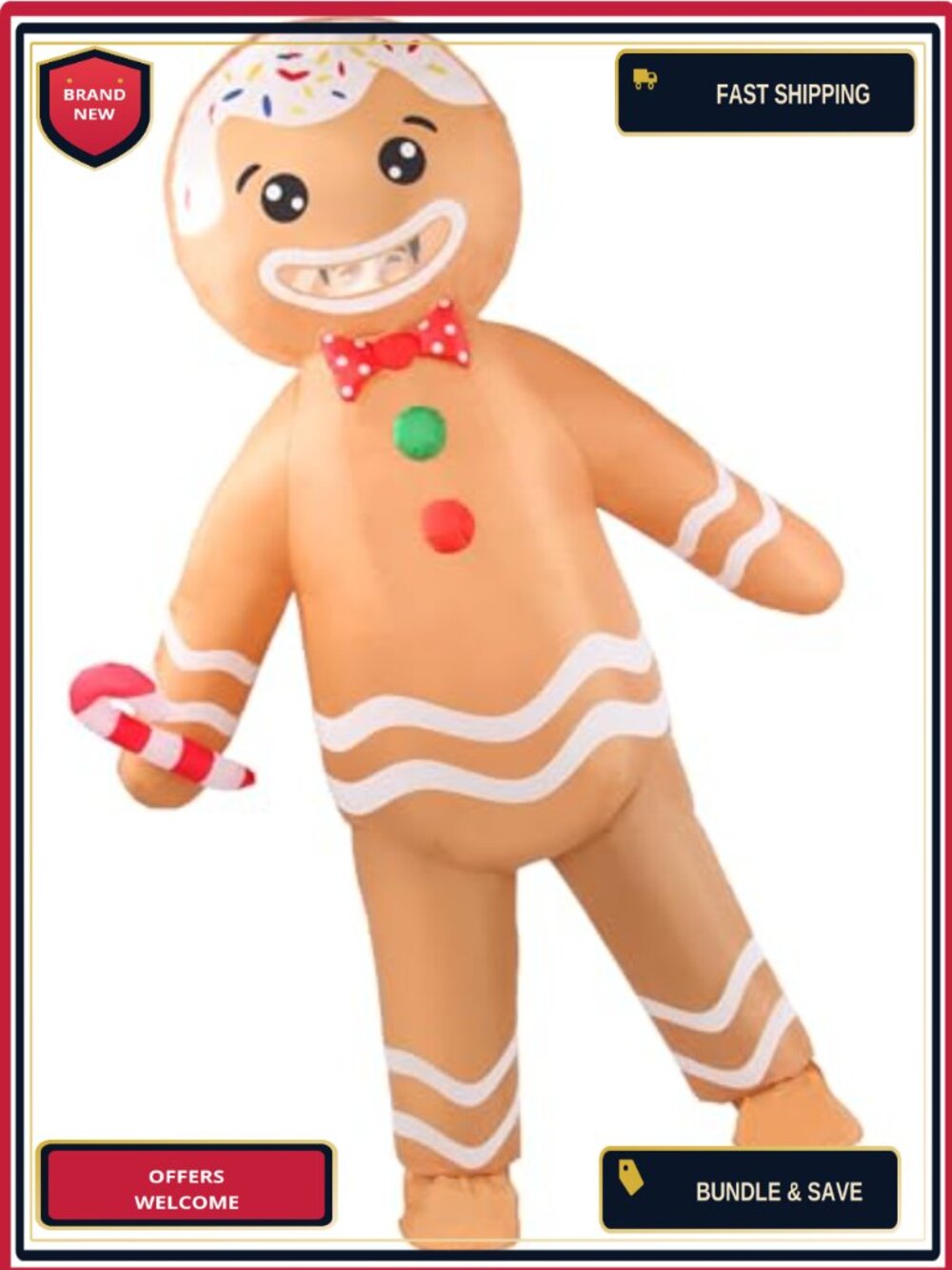 Adult Inflatable Gingerbread Man Costume Unisex Onesie Full Body Funny